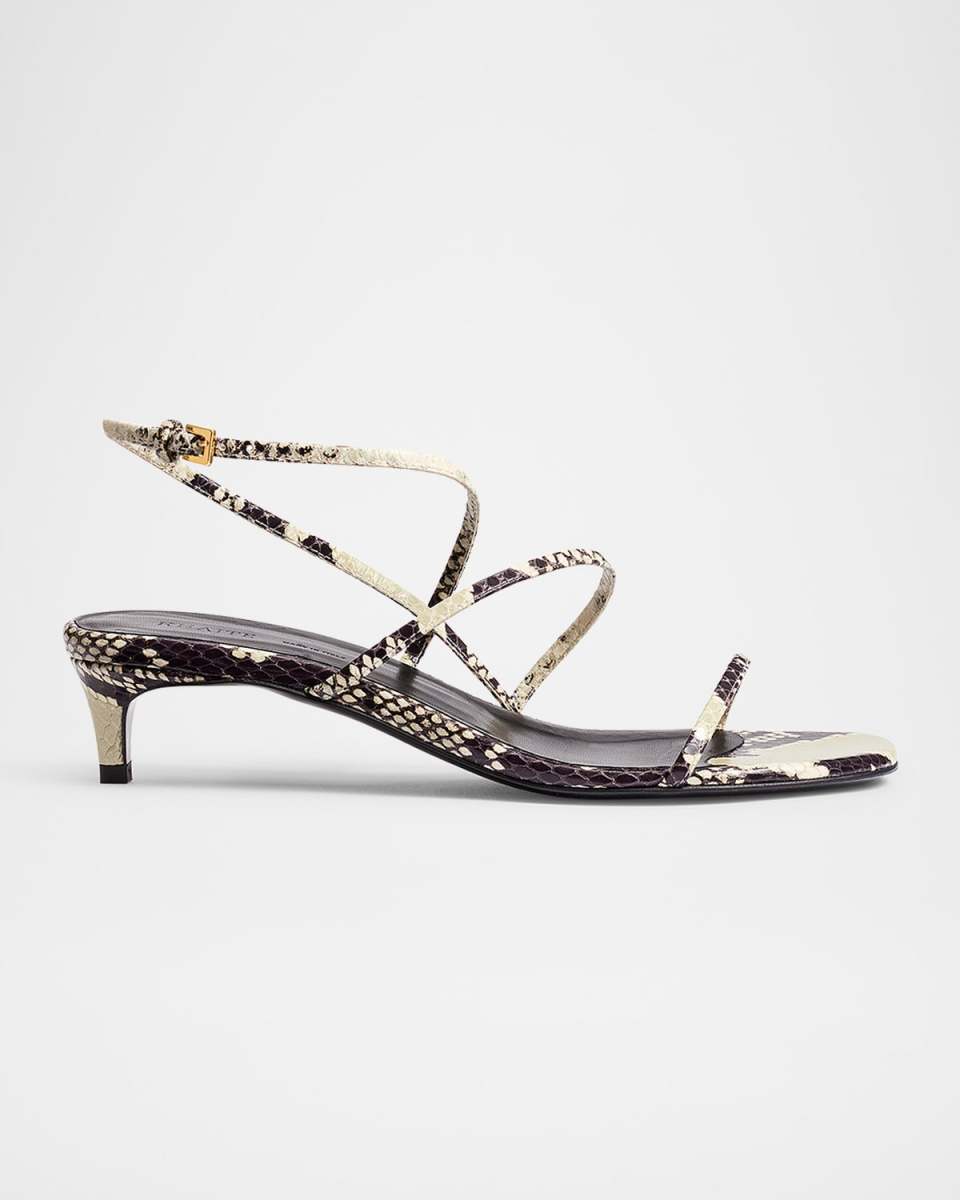 Strappy Python-Embossed Kitten Sandals